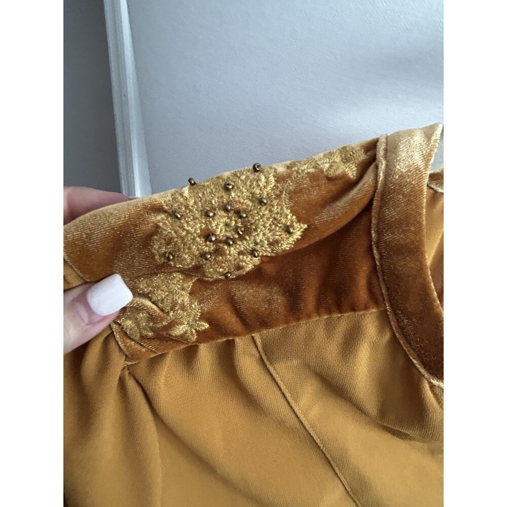 Vtg Y2K Velvet Embroidered Top Yellow L Whimsigoth Western - Picture 3 of 11